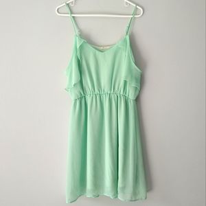 Everly Spaghetti Strap Flutter Drape Detail Sundress Mint Green Medium USA Made